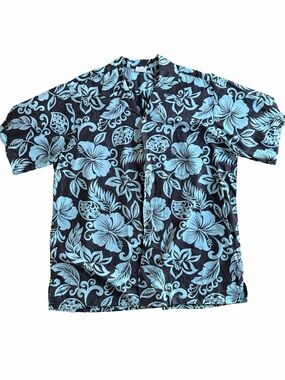 Go Barefoot Hawaiian Button Up Shirt Size XLT 100% Cotton Casual Vacation